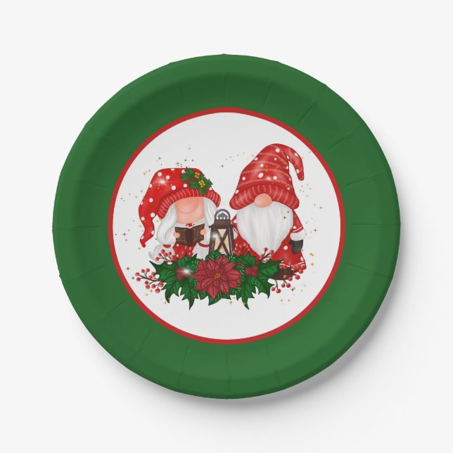 festive Christmas Holiday gnomes party Paper Plate (Front)