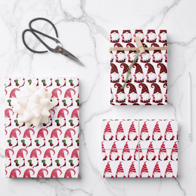 festive Christmas Holiday gnomes tiled Wrapping Paper Sheet (Front)
