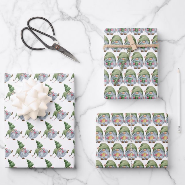 festive Christmas Holiday gnomes tiled Wrapping Paper Sheet (Front)