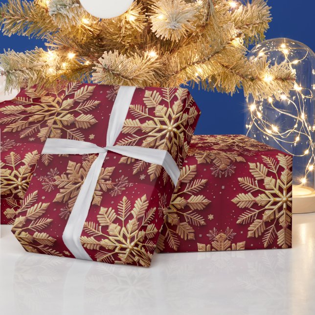 Festive Christmas Holiday Golden Snow Flake Wrapping Paper (Holidays)