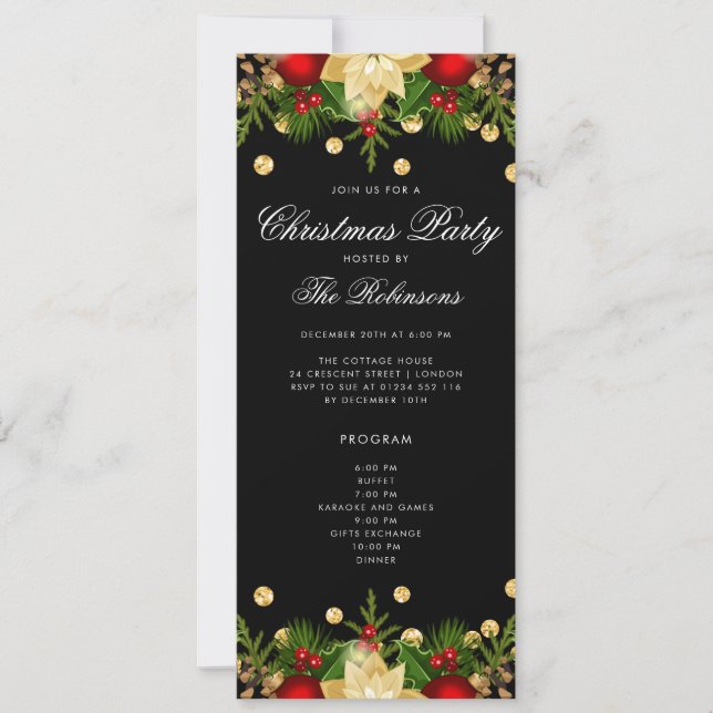 Festive Christmas Holiday Invite w/ Program & Menu (Front)