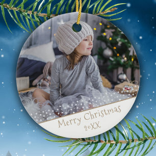 Festive Christmas Holiday Keepsake Family Photo Ceramic Ornament