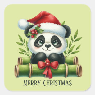 Festive Christmas Holiday Panda bear add text  Square Sticker