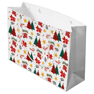 Festive Christmas Holiday Pattern Large Gift Bag