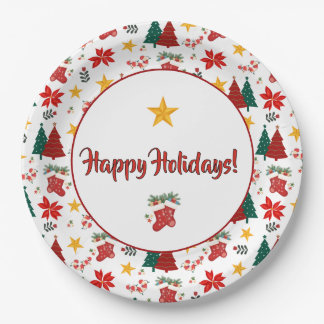 Festive Christmas Holiday Pattern Paper Plate