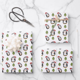 festive Christmas Holiday penguins tiled Wrapping Paper Sheet