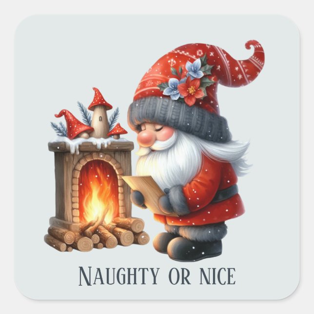 Festive Christmas Holiday Santa list add text Square Sticker (Front)