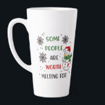 Festive Christmas Holiday Snowman  Latte Mug<br><div class="desc">Fun and Festive!  Christmas holiday mug features the Quote: Some People Are Worth Melting For in a modern photography with snowflakes and snowman adorned.  Message can be customized along with name of choice.  Great gift idea for the Christmas Season.</div>