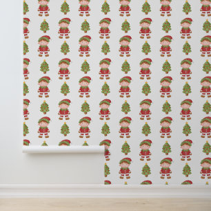 Festive Christmas Holiday tiled elf Wallpaper