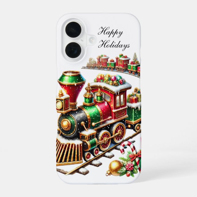 Festive Christmas Holiday train customizable  iPhone 16 Case (Back)