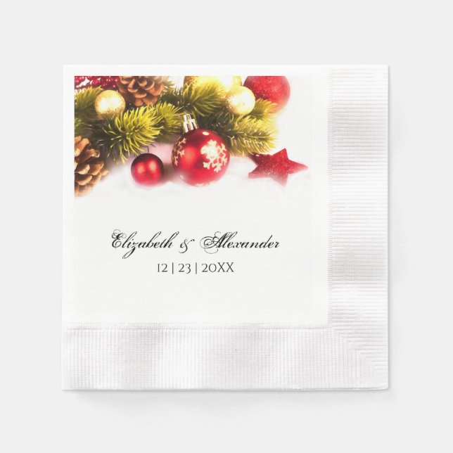 Festive Christmas Holiday Wedding Cocktail Napkins (Front)