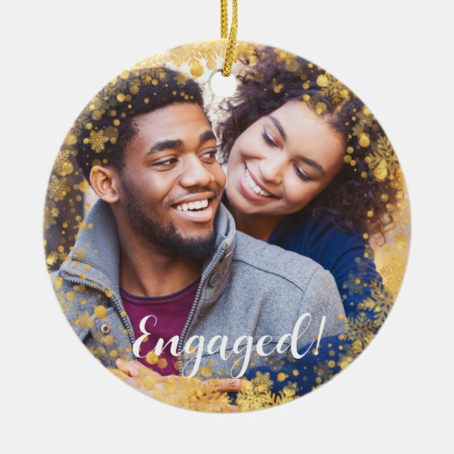 Festive Christmas Holidays Engaged Photo Ceramic Ornament (Front)