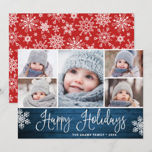 Festive Christmas Holly Berry Rustic 5 PHOTO Holiday Card