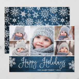 Festive Christmas Holly Berry Rustic 5 PHOTO Holiday Card