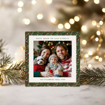 Festive Christmas Holly Leaf Folded Holiday Card