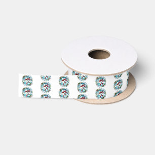 Festive Christmas ice skating polar bear tiled Satin Ribbon