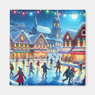 Festive Christmas Ice Skating Scene Magnet