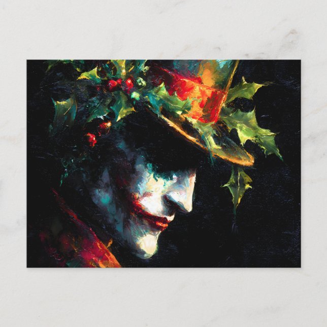 Festive Christmas Joker Portrait Holiday Postcard (Front)