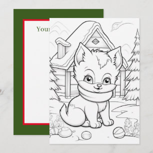 Festive Christmas kids colouring cat  Holiday Card