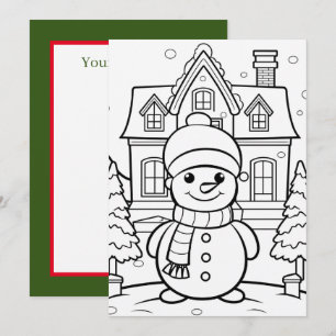 Festive Christmas kids colouring snowman  Holiday Card