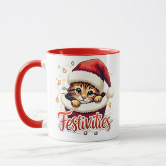 Festive Christmas Kitten Mug