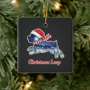 Festive Christmas Leaping Dog Cute Puppy Santa Ceramic Ornament