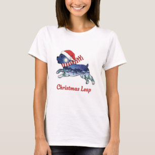 Festive Christmas Leaping Dog   Cute Puppy Santa  T-Shirt