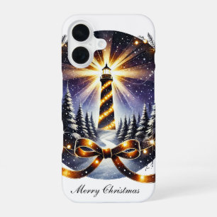 Festive Christmas lighthouse Holiday customizable  iPhone 16 Case