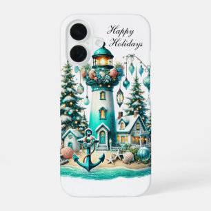 Festive Christmas lighthouse Holiday customizable  iPhone 16 Case