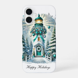 Festive Christmas lighthouse Holiday customizable iPhone 16 Case