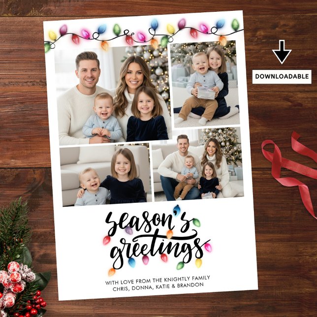 Festive Christmas Lights 4 Photo Seasons Greetings Holiday Card (Creator Uploaded)