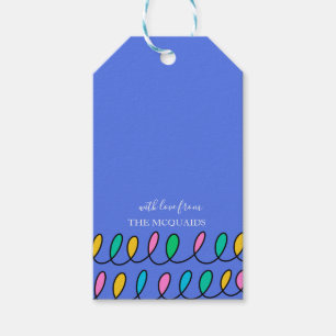 Festive Christmas Lights Blue Pattern Gift Tag