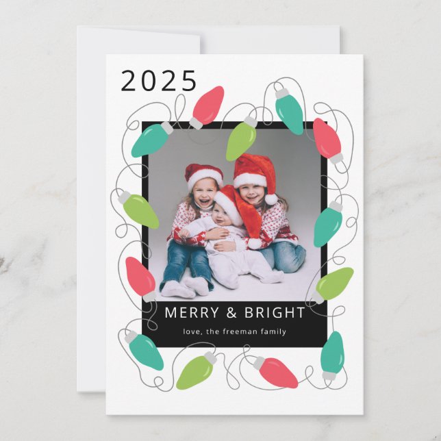 Festive Christmas Lights Photo Card (Front)