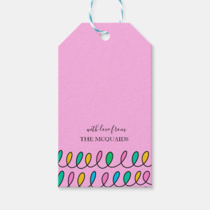 Festive Christmas Lights Pink Pattern Gift Tag