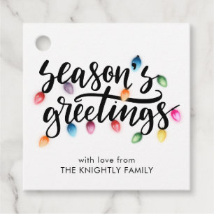 Festive Christmas Lights Seasons Greetings Name Favour Tags