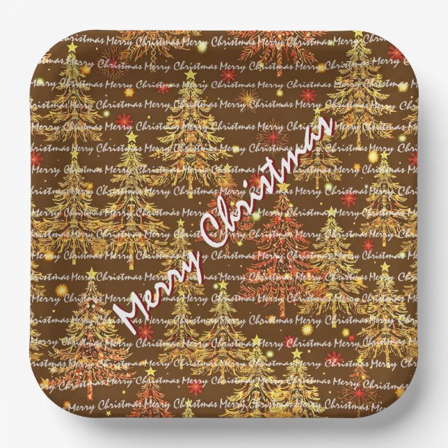 Festive Christmas Luxury Christmas Trees Paper Plate (Front)