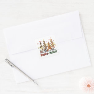 Festive Christmas Merry Bright trees word art Square Sticker