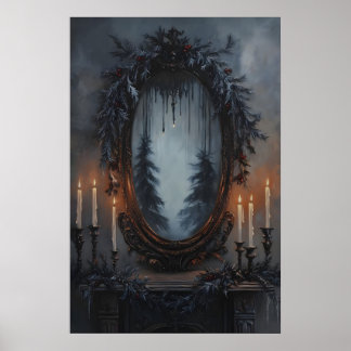 Festive Christmas Mirror with Pine Garland and Poster