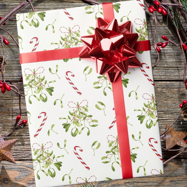 Festive Christmas Mistletoe Holiday Greenery  Wrapping Paper (Creator Uploaded)