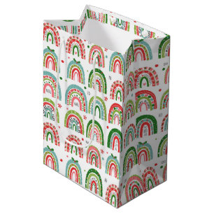 Festive Christmas Modern Rainbow Pattern Medium Gift Bag