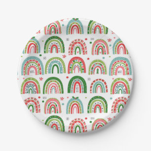 Festive Christmas Modern Rainbow Pattern Paper Plate