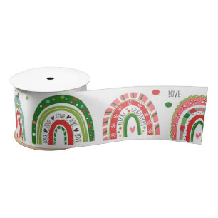 Festive Christmas Modern Rainbow Pattern Satin Ribbon