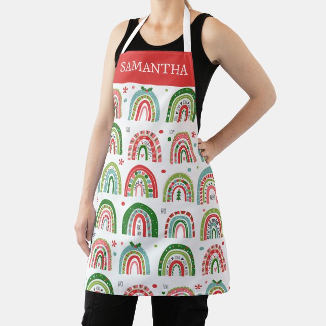 Festive Christmas Modern Rainbow Personalised Apron (Insitu)