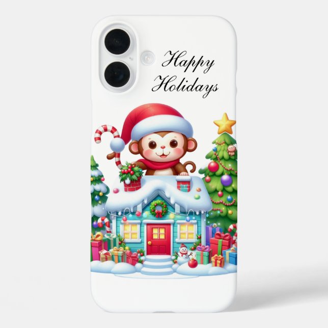Festive Christmas monkey customizable Case-Mate iPhone Case (Back)