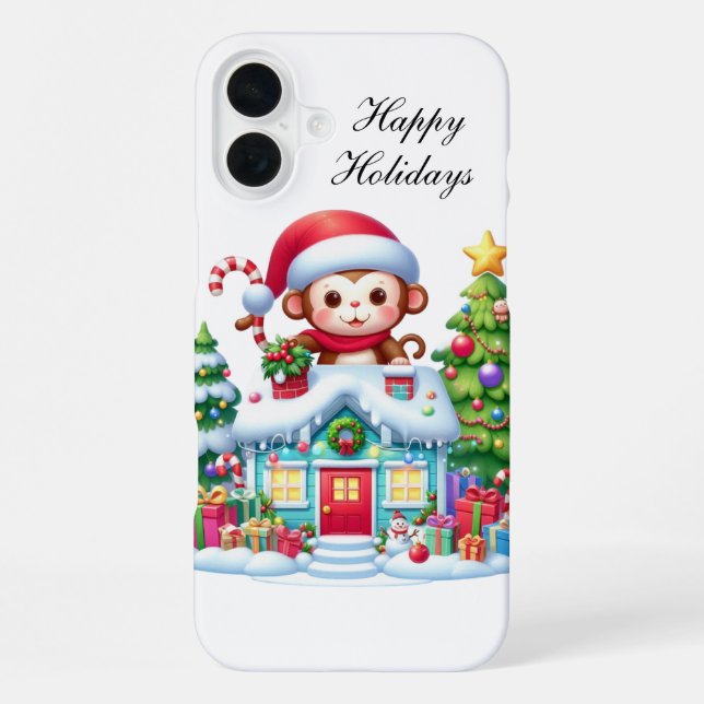 Festive Christmas monkey customizable iPhone Case (Back)