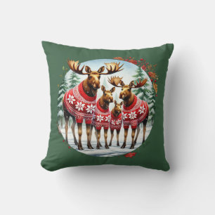 Festive Christmas moose Holiday Throw Pillow
