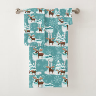Festive Christmas Moose pattern towel set