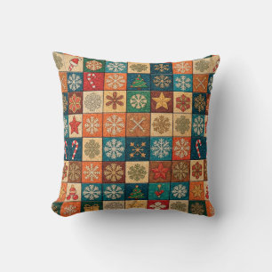 Festive Christmas Mosaic Pattern With Snowflakes Throw Pillow