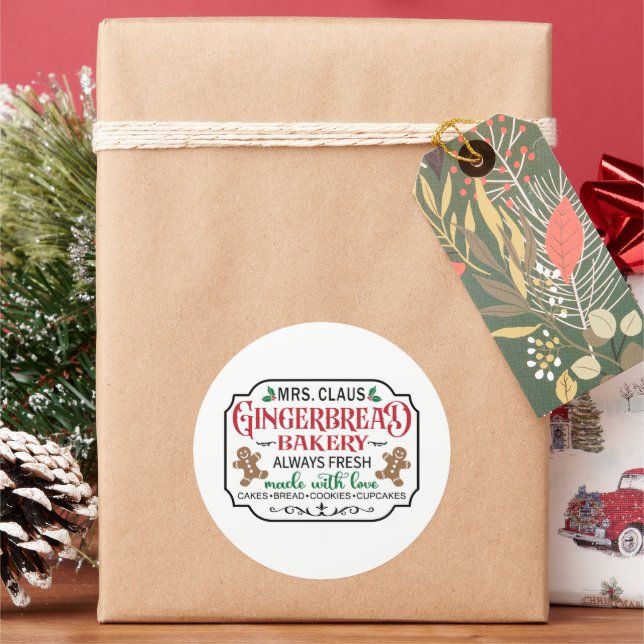 Festive Christmas Mrs. Claus  Classic Round Sticker (Holiday)
