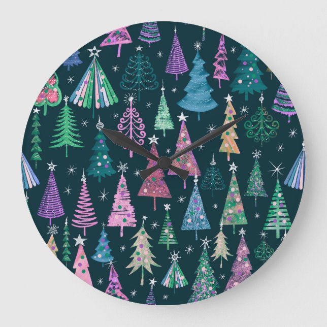 Festive Christmas New Year Pattern Large Clock (Front)